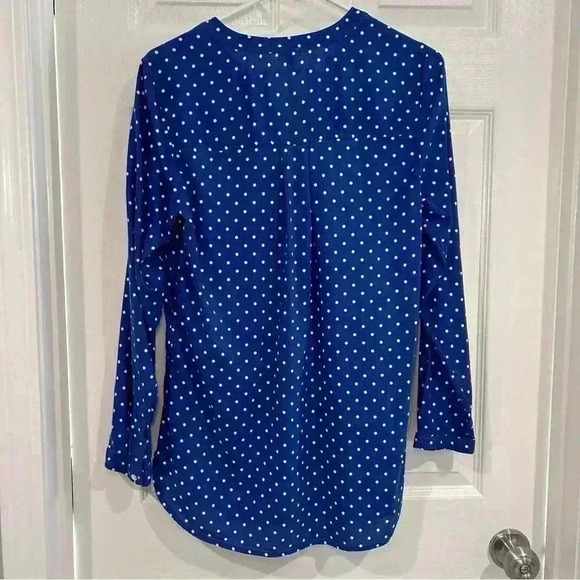 Old Navy Women Blouse Size M Blue Polka Dot V Neck Long Sleeve Shirt Top Button - Picture 4 of 7